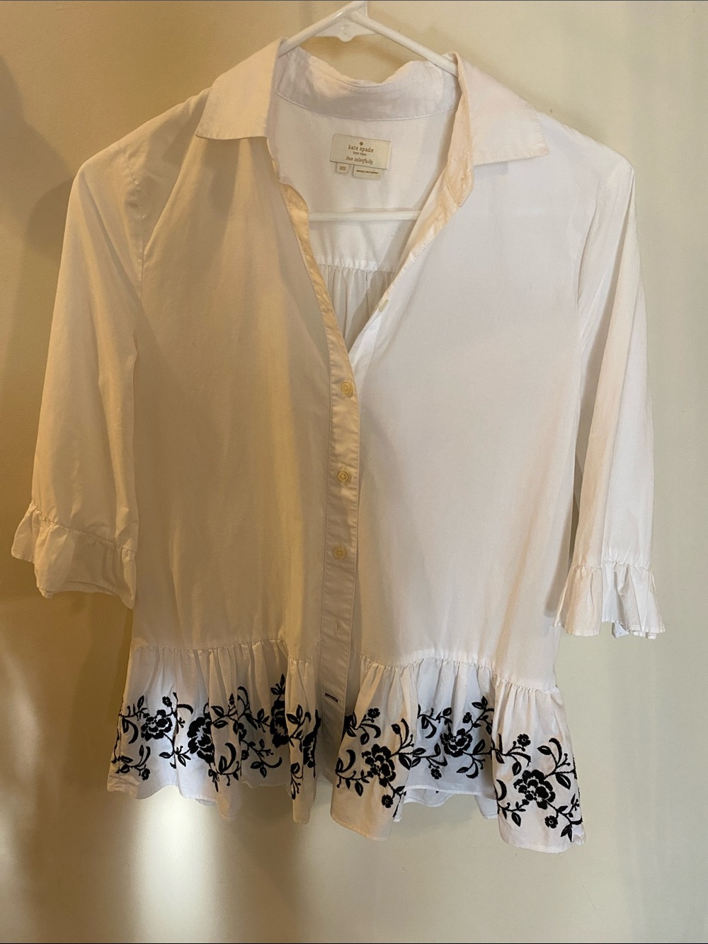 Kate Spade Blouse with Flounced Embroidered Hem